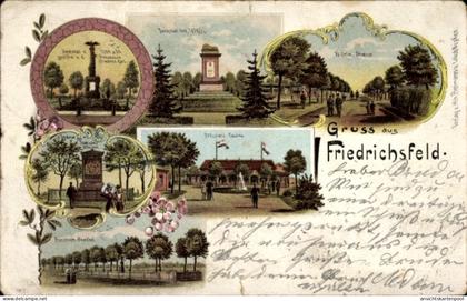 Lithographie Friedrichsfeld Voerde, Wilhelmstr., Denkmal, Offizierskasino, Friedhof