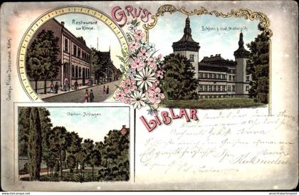 Lithographie Liblar Erftstadt in Nordrhein Westfalen, Restaurant zur Krone, Schloss von Graf Metternich