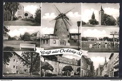 AK Ochtrup, Felsen Mühle, Ortspartie, Kirche, Freibad