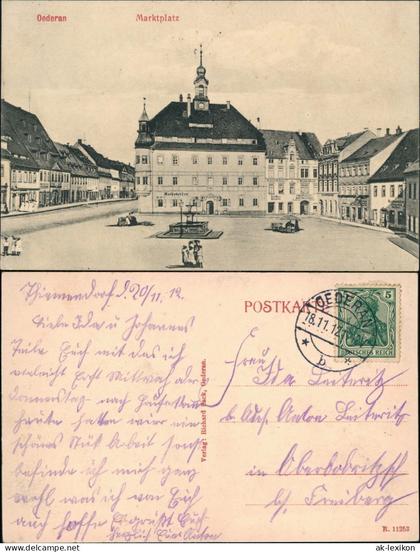 Ansichtskarte Oederan Marktplatz 1912   gelaufen mit Stempel OEDERAN