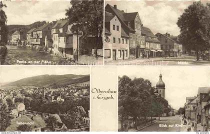 Olbernhau Erzgebirge Floeha Markt Kirche Teilansicht Wohnhaeuser Geschaefte