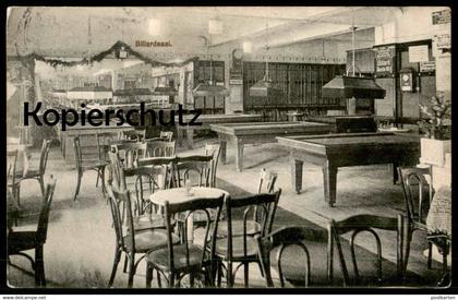 ALTE POSTKARTE GRUSS AUS DEM HOTEL RESTAURANT CAFÉ BAVARIA OSNABRÜCK BILLARDSAAL BILLARD DEUTSCHE POST PEKING billiards