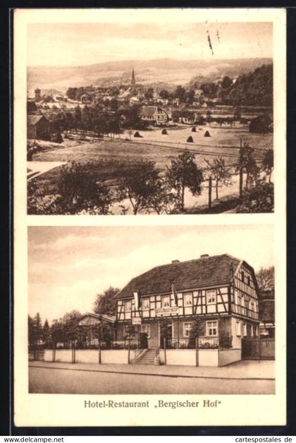 AK Overath, Hotel-Restaurant Bergischer Hof J. Vogel, Gesamtansicht mit Flusspartie
