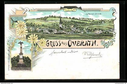 Lithographie Overath, Teilansicht, Kriegerdenkmal