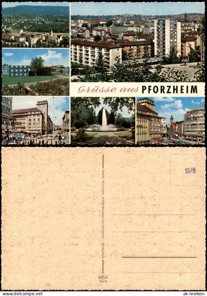 Pforzheim Mehrbildkarte von Pforzheim, Straßenansichten, Springbrunnen 1978