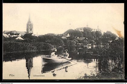 AK Plön, Schwanensee mit Plöner Schloss