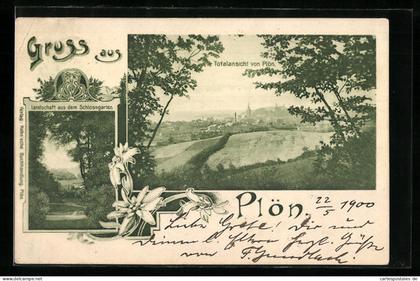 AK Plön, Totalansicht und Schlossgarten