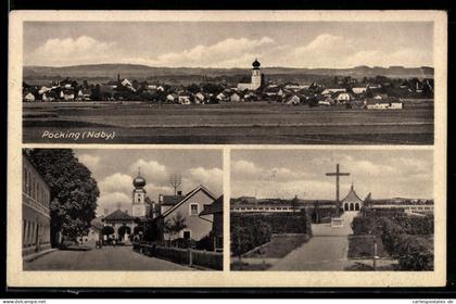 AK Pocking, Strassenpartie mit Kirche, Ortsansicht
