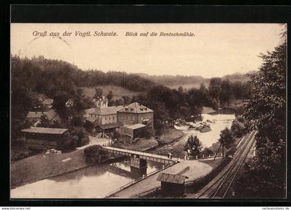 AK Pöhl /Vogtl. Schweiz, Rentschmühle mit Umgebung aus der Vogelschau