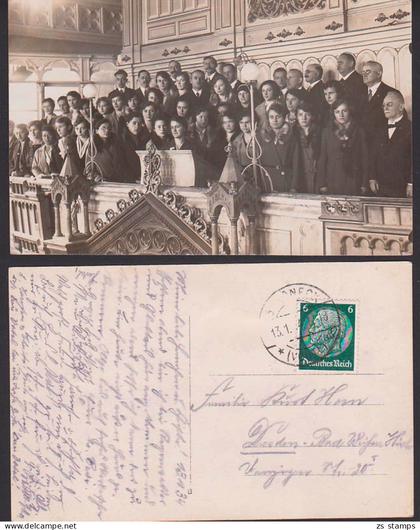 Pössneck (Vogtland) Foto, Kirche mit Gruppenaufnahme 1934