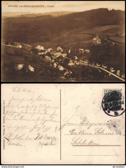Ansichtskarte Rechenberg-Bienenmühle Blick auf die Stadt 1915