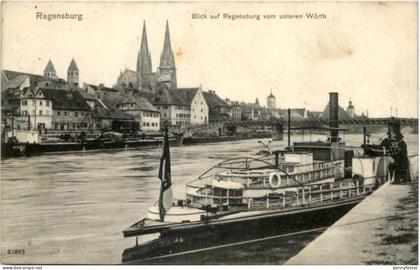 Regensburg, Blick auf Regensburg vom unteren Wörth