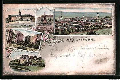 Lithographie Rossleben, Ortsansicht, Kloster, Wendelstein