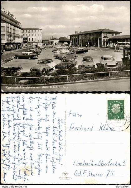 Ansichtskarte Rüsselsheim Bahnhofsplatz Parkplatz VW Käfer Fotokarte 1961