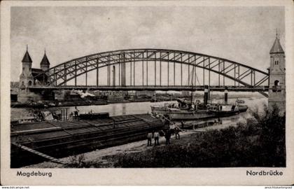 CPA Magdeburg in Saxe Anhalt, Nordbrücke, Lastkähne