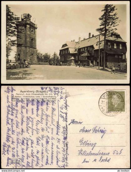 Auersberg (Erzgebirge) Berghotel Auersberg mit Aussichtsturm 1932