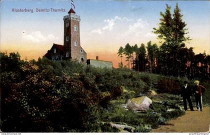 CPA Demitz Thumitz in Sachsen, Klosterberg mit Turm, Wanderer