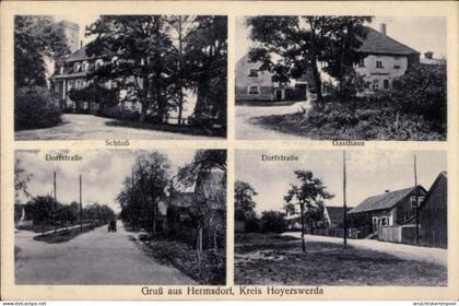 CPA Hermsdorf an der Spree Lohsa Oberlausitz, Schloss, Gasthaus, Dorfstraße
