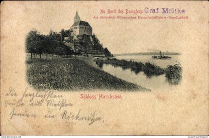 CPA Hirschstein an der Elbe Sachsen, Schloss Dampfer Graf Moltke, Sächsisch-Böhmische Dampfschiff