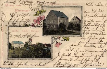 CPA Kaufungen Limbach Oberfrohna Sachsen, aus Gebäudeansichten, Kirche, Schule, Rittergut