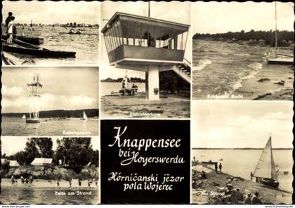 CPA Lohsa in der Oberlausitz, Knappensee, Kanu-Regatta, Koblenzer Bucht, Zielrichterturm, Zelte