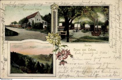 CPA Oehna Bautzen in der Oberlausitz, Restaurant Garten, Abgott, Gruss aus Oehna