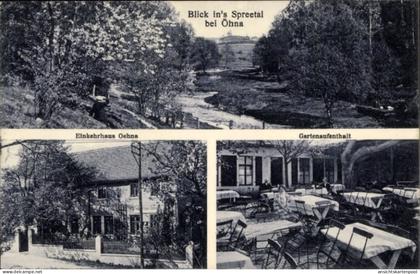 CPA Oehna Bautzen in der Oberlausitz, Spreetal, Einkehrhaus Oehna, Gartenaufenthalt