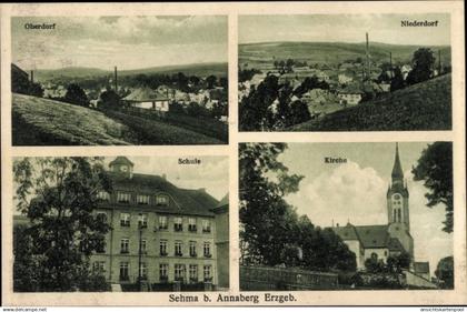 CPA Sehma Sehmatal im Erzgebirge, Oberdorf, Niederdorf, Schule, Kirche