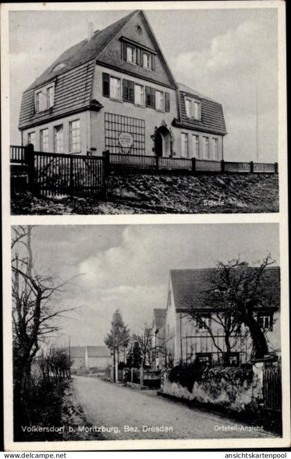 CPA Volkersdorf Radeburg Sachsen, Schule, Straßenpartie