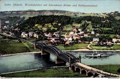 CPA Wendischfähre an der Elbe Rathmannsdorf Sachsen, Wendischfähre, Schandauer Brücke, Rathmannsdo