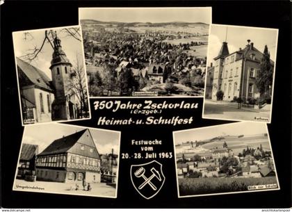 CPA Zschorlau Erzgebirge, Heimat und Schulfest 1963, Gesamtansicht, Rathaus, Kirche