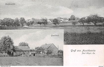 Gruß aus Auschkowitz Post Uhyst Sa. Gasthaus Dorfansicht Burkau Bautzen AK