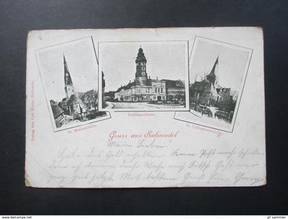 AK Mehrbildkarte Gruss aus Salzwedel 1915 Verlag von Carl Rinau, Salzwedel. St. Marienkirche / St. Catharinenkirche