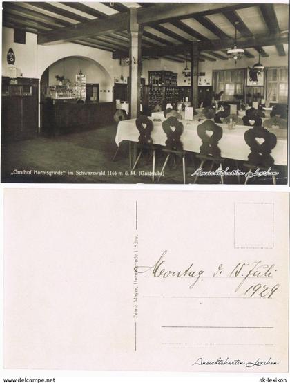 Ansichtskarte Sasbach (Ortenau) Gasthaus Hornisgrinde - Gaststube 1929