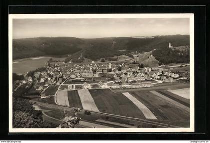 AK Schelklingen, Ortsansicht mit Herz Jesu-Berg, Urspringschule, Hausen und Schlossberg