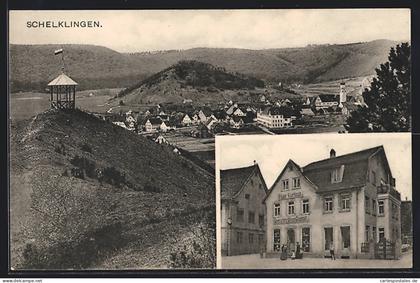 AK Schelklingen, Totalansicht und Warenladen Hugo Kurfess
