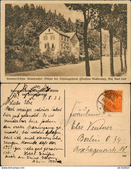 Schlangenbad Pension Waldruhe Wambacher Mühle bei Schlangenbad 1922