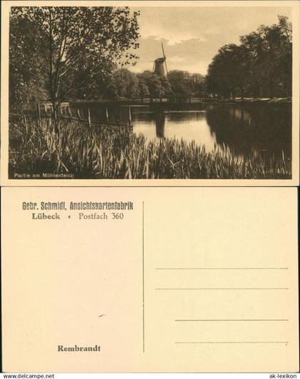 Ansichtskarte Lübeck Windmühle - Partie am Mühlenteich 1912