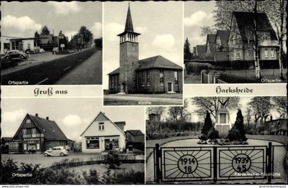 CPA Harksheide Norderstedt Schleswig Holstein, Kirche, Ehrenmal Glashütte, Geschäftshäuser