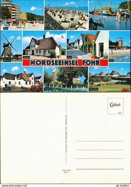 Föhr-Amrum Nordseeinsel Föhr Mehrbild-AK Wyk, Oldsum, Nieblum, Greveling 1976