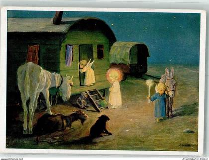 39737426 - Nr. 4561 Verlag Josef Mueller , Weihnachtsbesuch bei den Zirkusleuten  Engel  Esel Pferd Affe