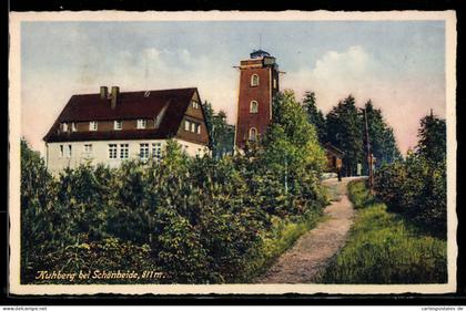 AK Schönheide, Kuhberg mit Gasthof Neues Berghaus und Aussichtsturm
