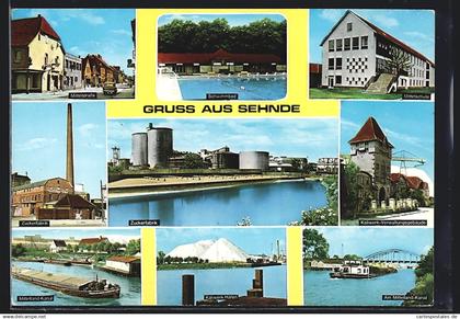 AK Sehnde, Mittelstrasse, Schwimmbad, Zuckerfabrik, Mittelschule, Kaliwerk-Verwaltungsgebäude