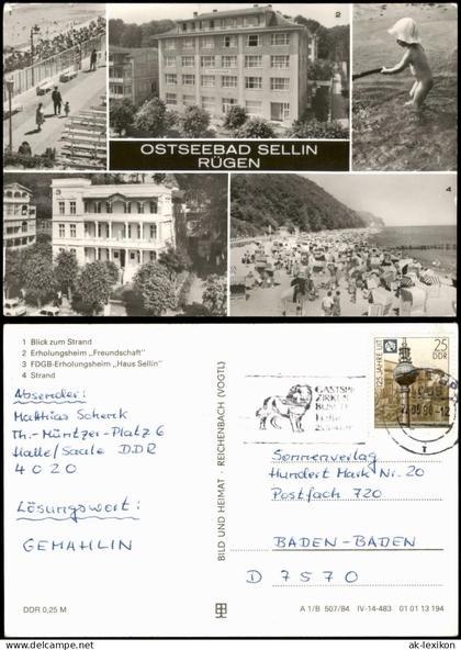 Ansichtskarte Sellin Strand, Erholungsheim Freundschaft + Haus Sellin 1984