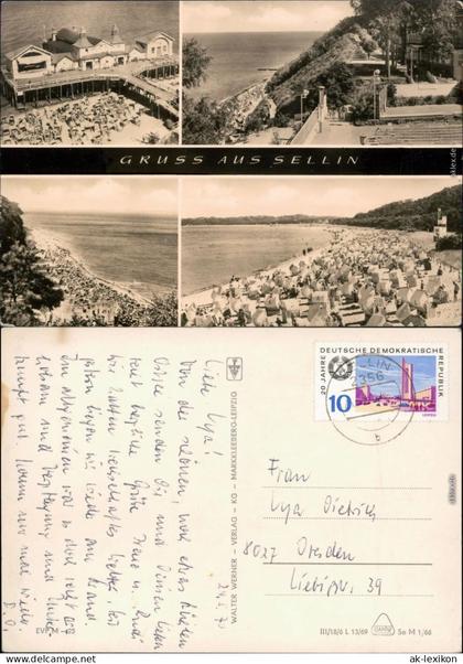 Sellin Ostseebad Sellin: Seebrücke und Strand Ansichtskarte  1969
