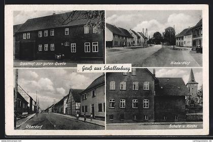 AK Schallenburg bei Sömmerda, Gasthof zur guten Quelle, Strassenpartien Ober- und Niederdorf