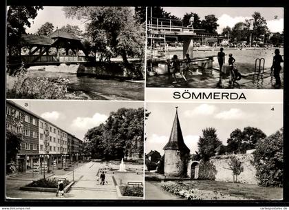 AK Sömmerda, Stadtparkbrücke, Schwimmbad, Alte Stadtmauer