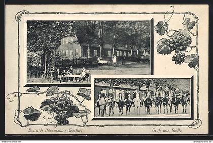 AK Stelle / Stuhr, Heinrich Düssmanns Gasthof mit Garten, Reiterparade