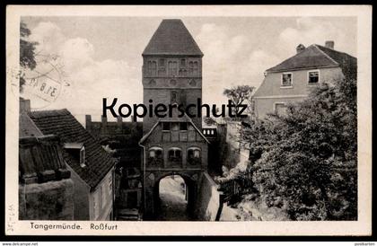 ALTE POSTKARTE TANGERMÜNDE ROSSFURT ELBTOR SONDERSTEMPEL BRIEFMARKEN WOHLFAHRTSMARKEN GOETHE 1949 postcard stamps stamp