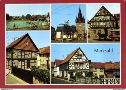CPA Marksuhl Gerstungen in Thüringen, Freibad, Markt mit Kirche, Gaststätte Deutsches Haus